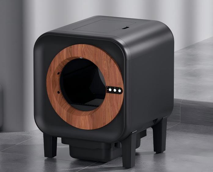 Intelligente, selbstreinigende Katzentoilette | Rundes Holzring-Design mit Kamera & Geruchsentfernung