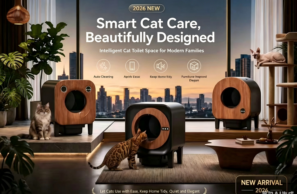 Smart Self-Cleaning Cat Litter Box | Round Wood-Ring Design with Camera & Odor Removal