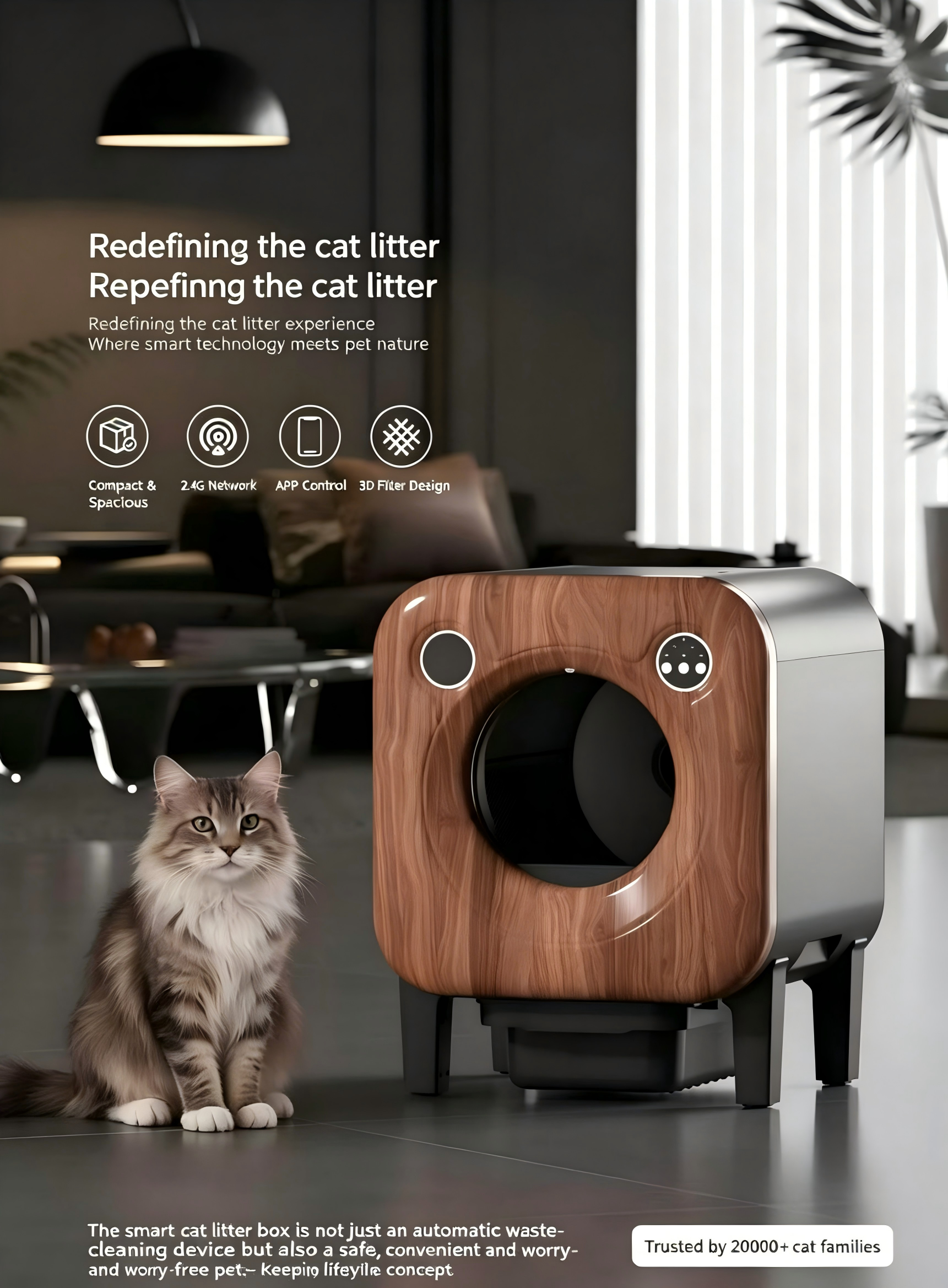 Intelligentes, selbstreinigendes Katzenklo | Automatische Geruchsentfernung mit Kamera