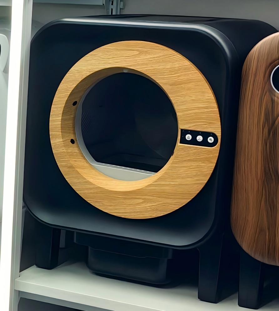 Smart Self-Cleaning Cat Litter Box | Round Wood-Ring Design with Camera & Odor Removal