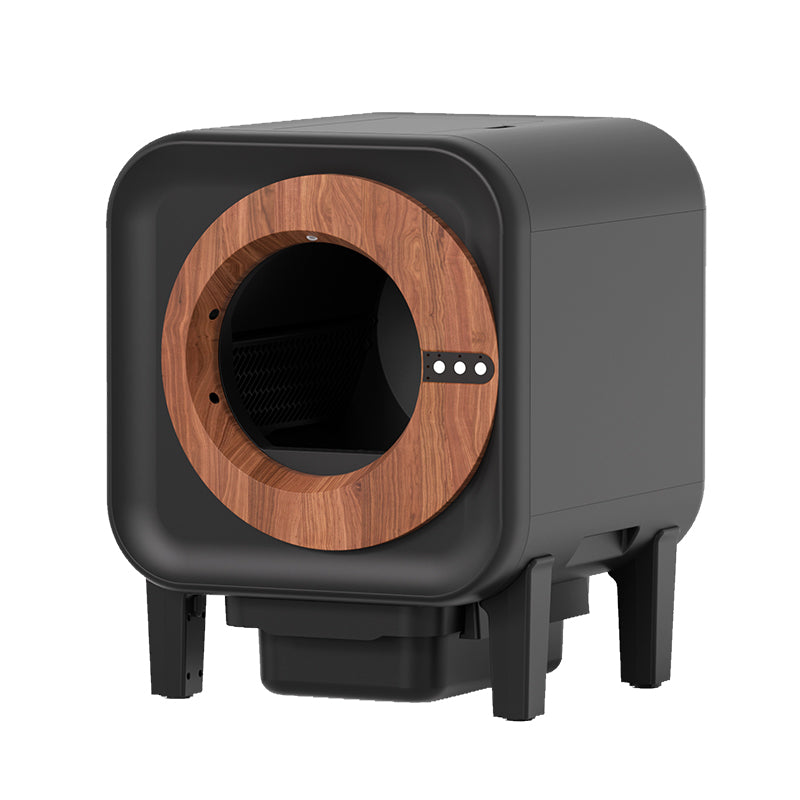 Intelligente, selbstreinigende Katzentoilette | Rundes Holzring-Design mit Kamera & Geruchsentfernung