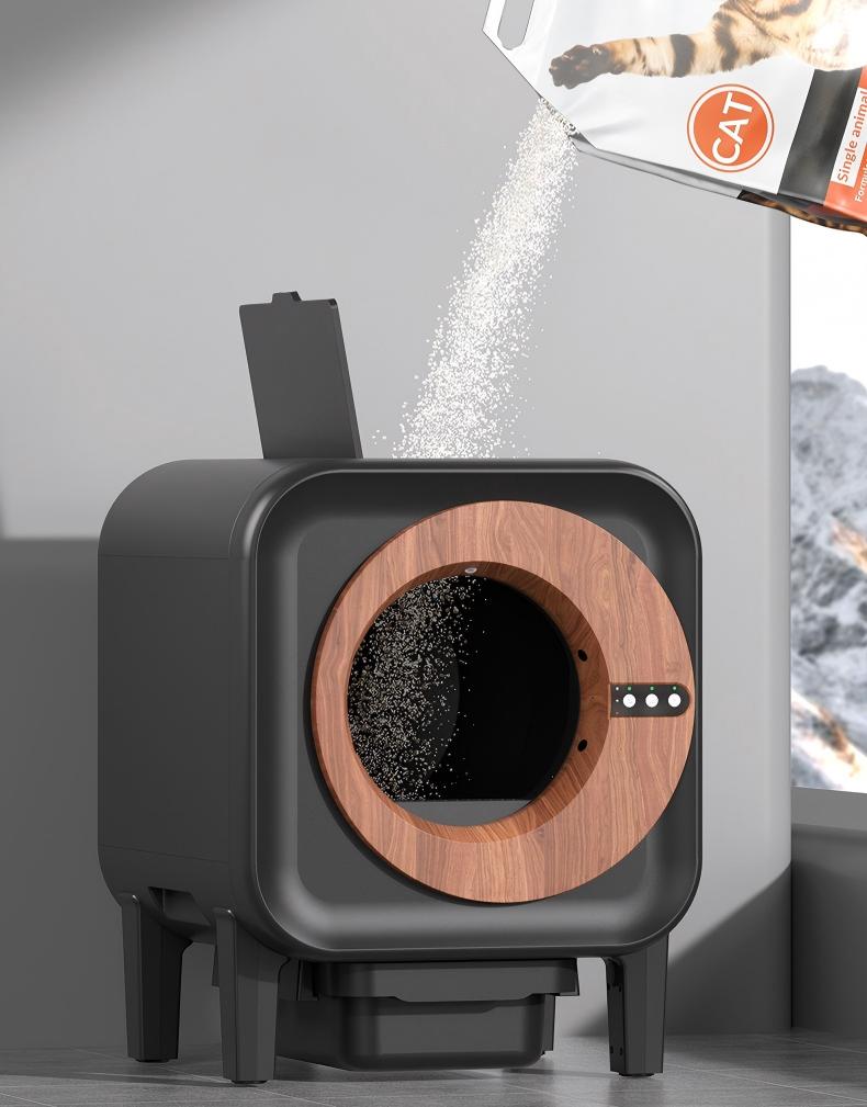 Smart Self-Cleaning Cat Litter Box | Round Wood-Ring Design with Camera & Odor Removal