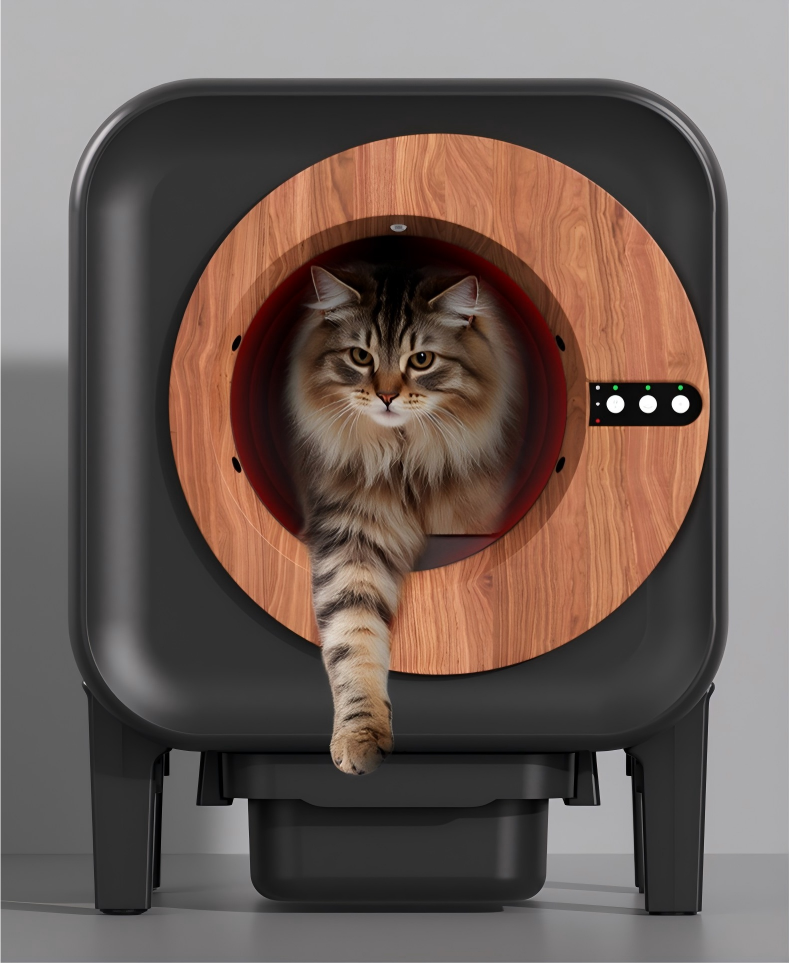 Smart Self-Cleaning Cat Litter Box | Round Wood-Ring Design with Camera & Odor Removal