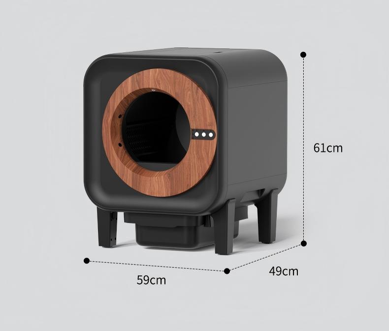 Smart Self-Cleaning Cat Litter Box | Round Wood-Ring Design with Camera & Odor Removal